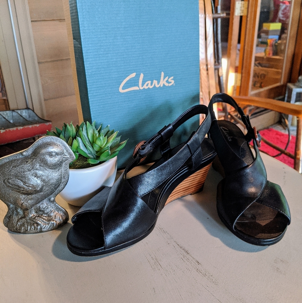 Black Leather Wedges by Clark